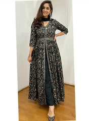 Black Embroidered Long One Piece With Belt & Dupatta