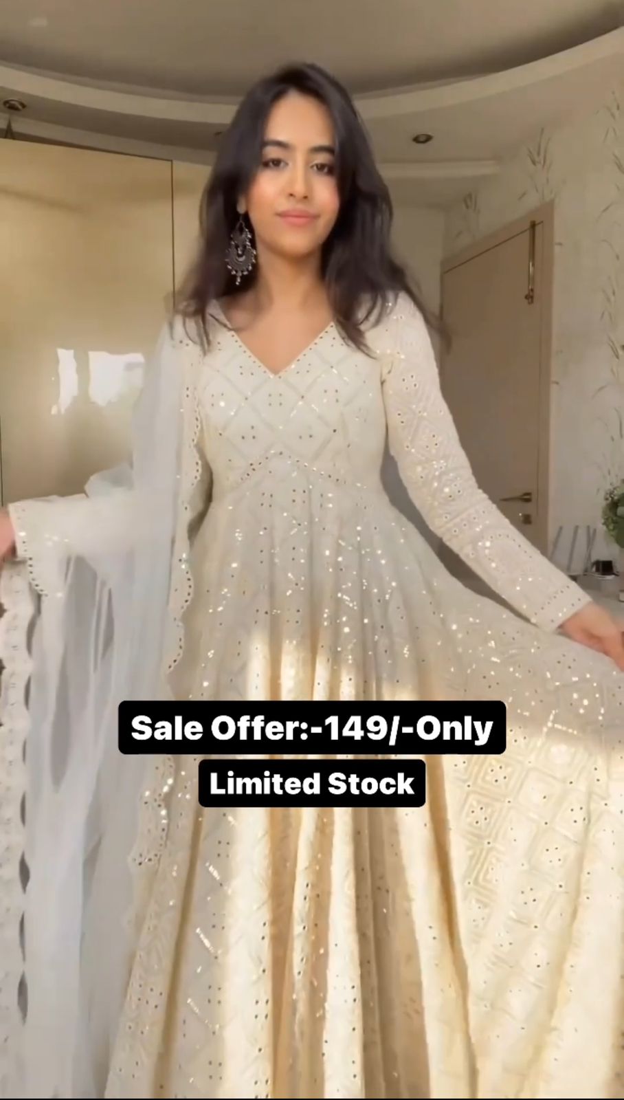 White Color Full Sleeve Heavy Embroidered Gown