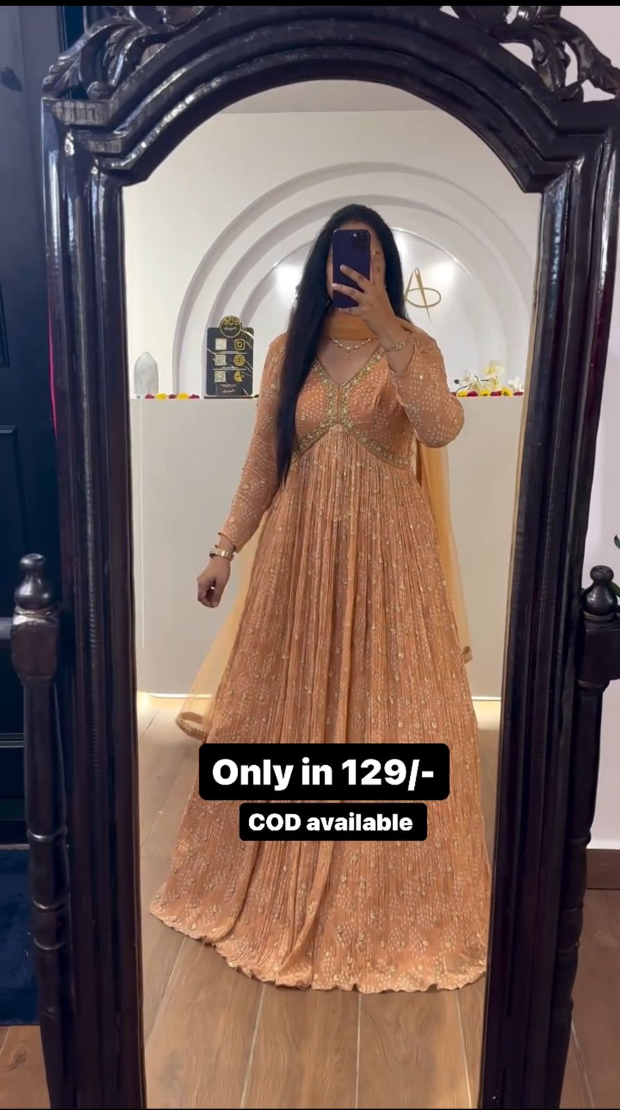 Golden Color Festive Wear Anarkali Gown With Duppatta