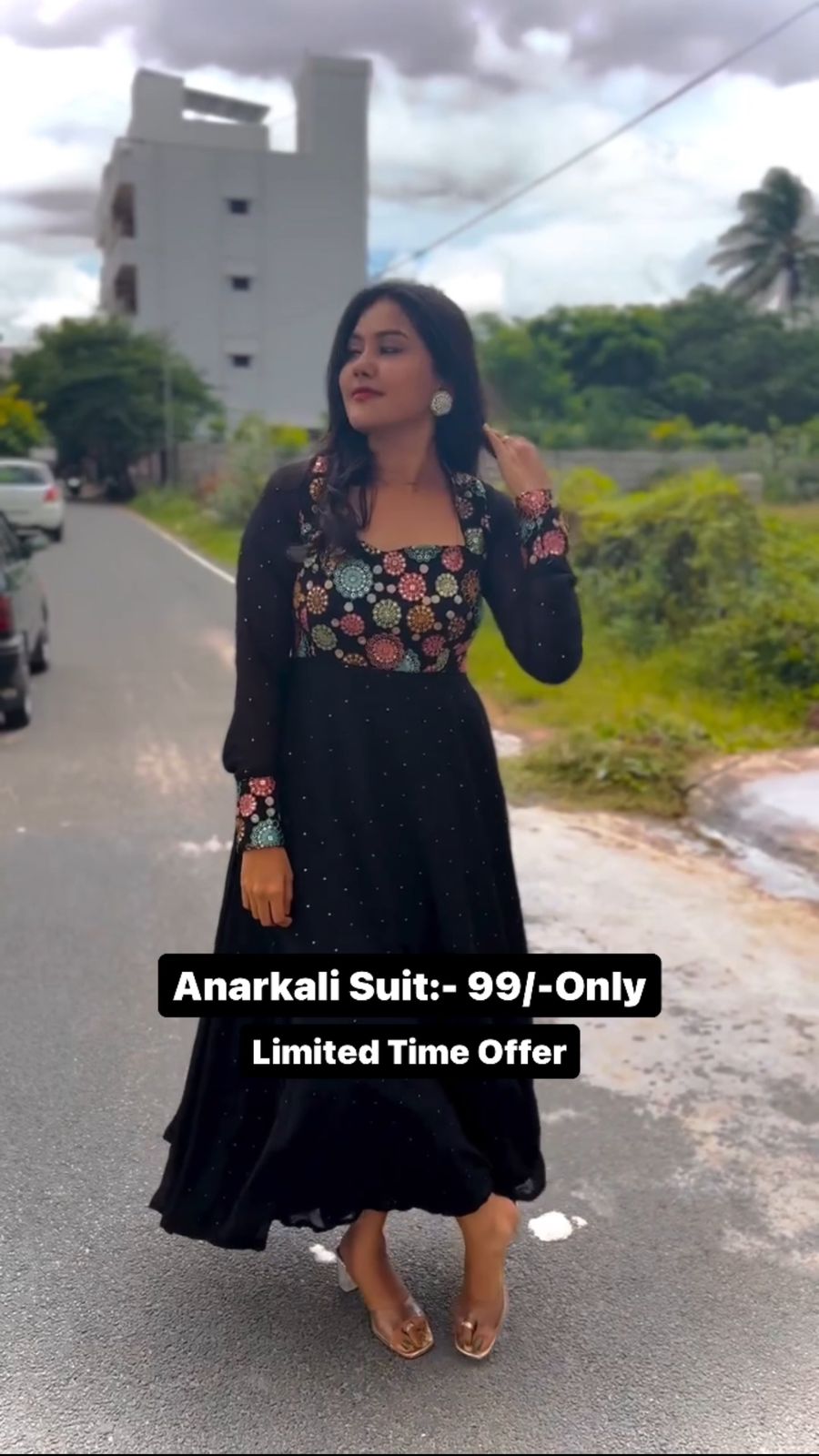 Black Embroidered Anarkali Full Sleeve Suit