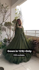 Mehendi Green Full Flare Gown With Dupatta
