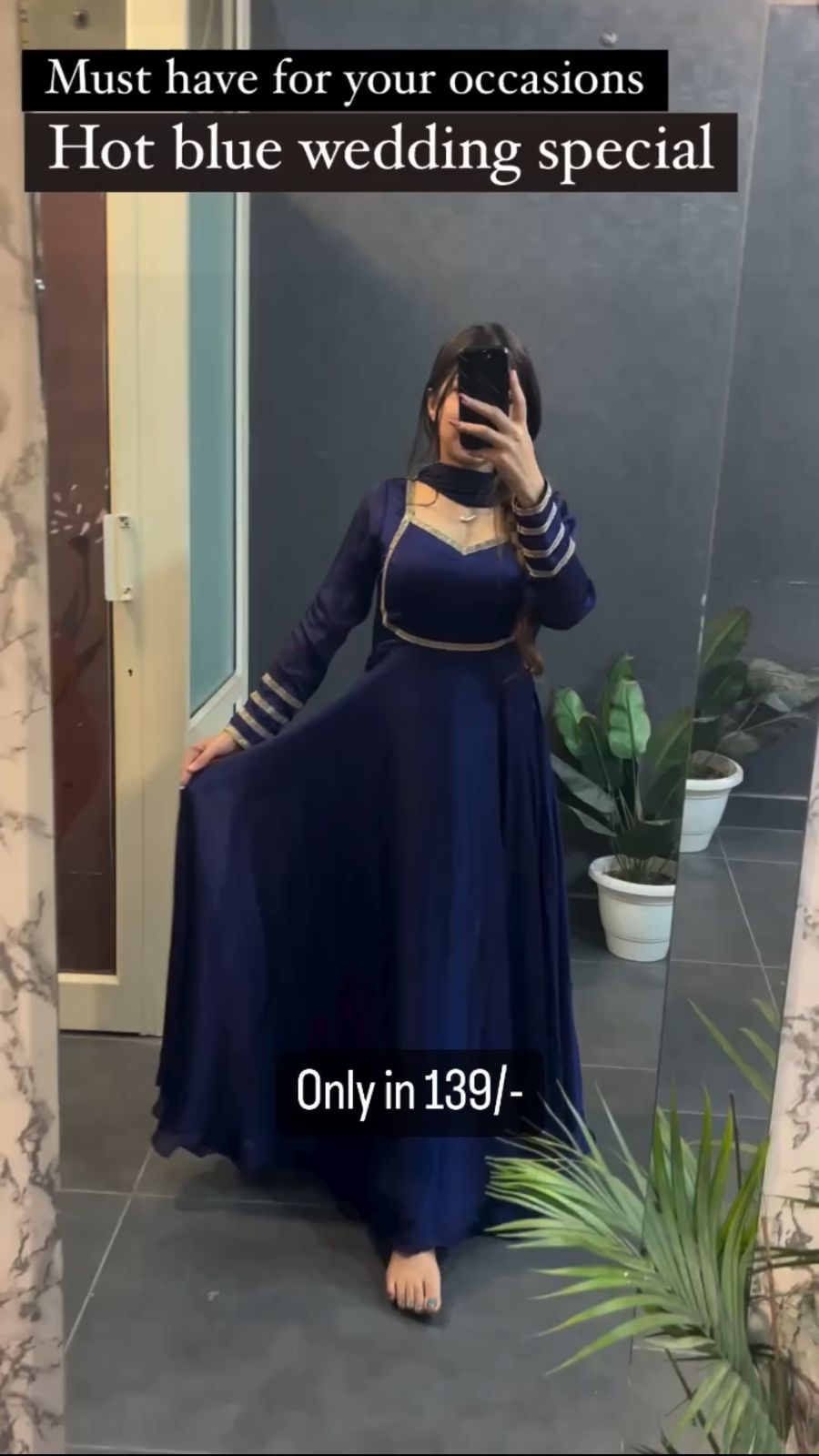 Hot Blue Festive Wear Anarkali Suit Set