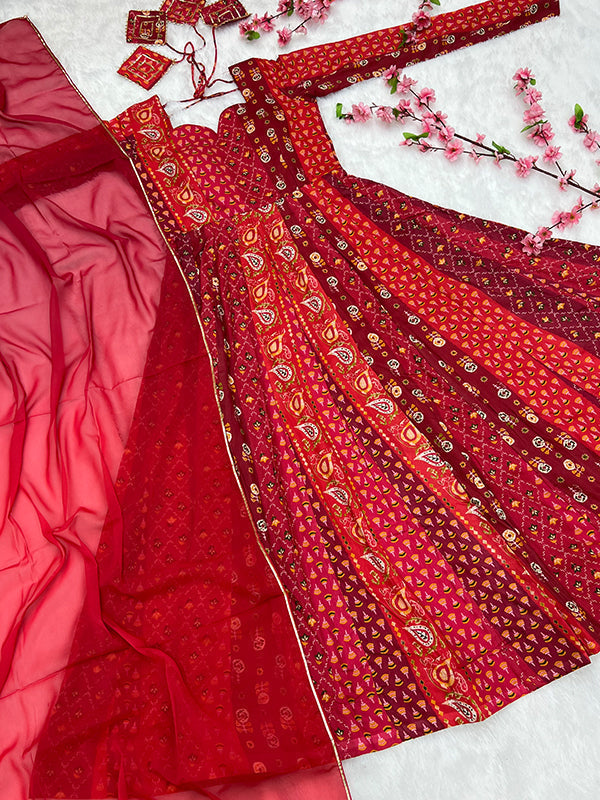 Magenta Red Anarkali Gown With Dupatta Set