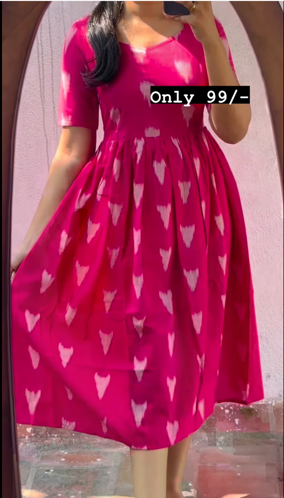 Pink Color Cotton Printed Dress