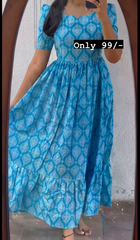 Sky Blue Cotton Printed Dress