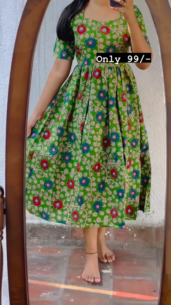 Parrot Green Color Printed Dress
