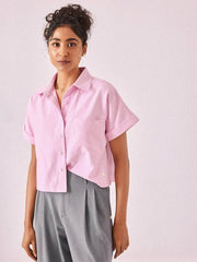 Pink Short Sleeves Oversized Shirt