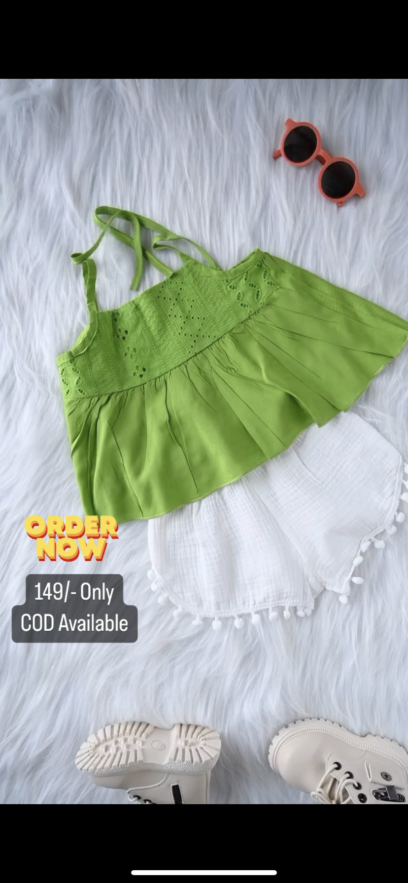 Green Top And White Bottom For Kids On Sale