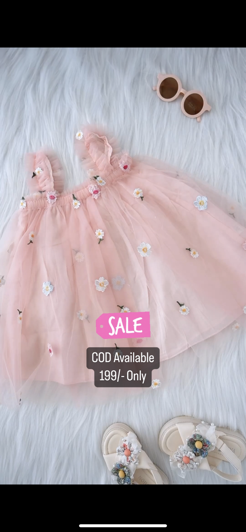 Baby Pink Flower Embroidered Skirt For Kids On Sale