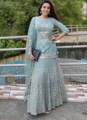 Anjum Fakih Bollywood Style Pastel Green Color Sharara Suit