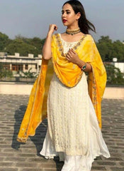 Embroidery Thread Work Off White Color Chain Stitched Salwar Suit