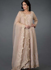 Georgette Peach Color Embroidered Work Party Wear Gown