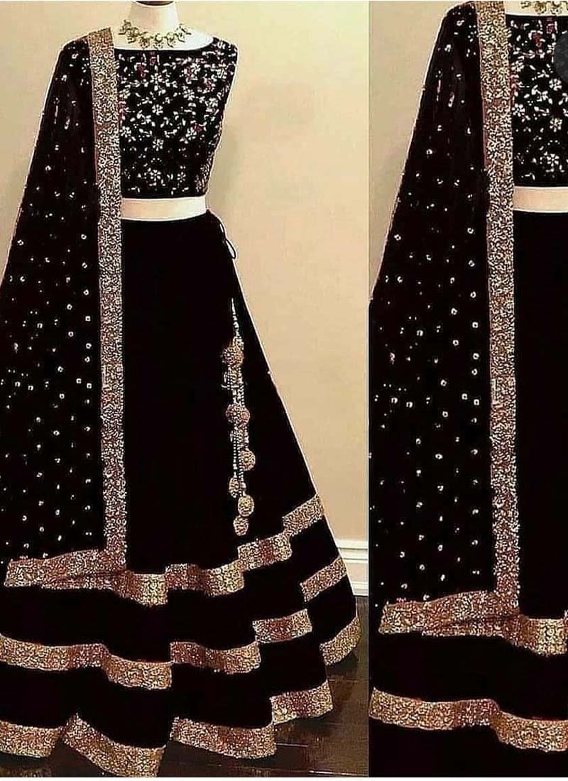 Adorable Black Embroidered Georgette Fabric Lehenga For Woman