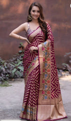 Banarasi Silk Festival Wear Bright Magenta Color Saree For Woman