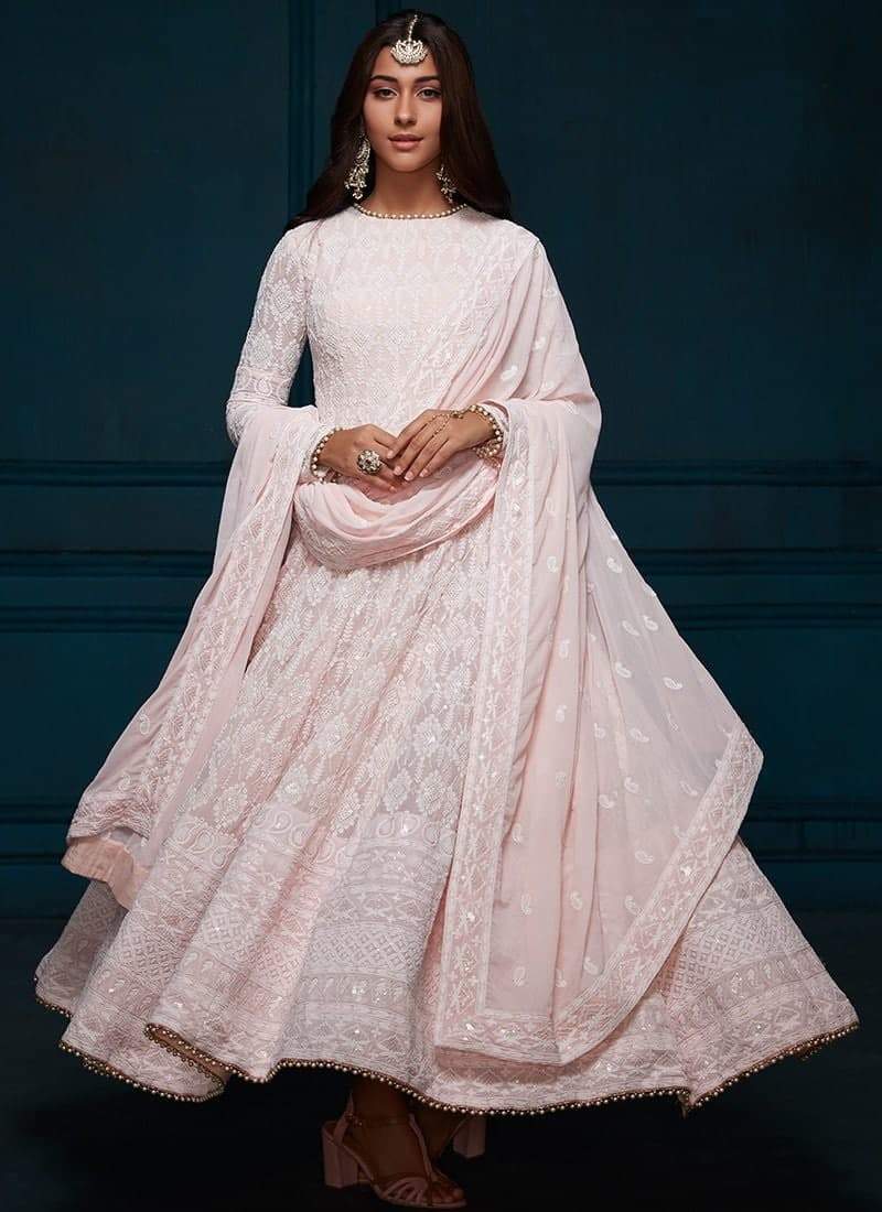 Georgette Pink Color Designer Semi Stitched Gown