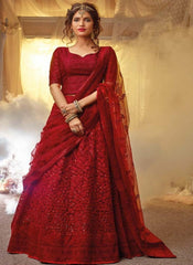 Awesome Hot Red Color Full Embroidered Lehenga Choli