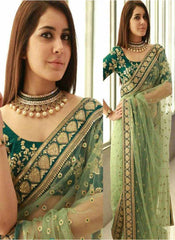 Awesome Green Color Nylon Net Full Embroidered Saree