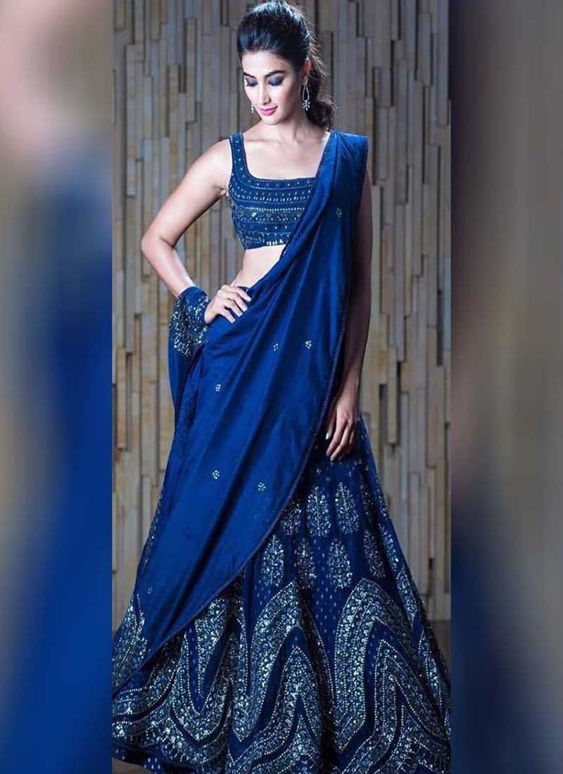 Awesome Linen Embroidery Pattern Blue Lehengha Choli Collection